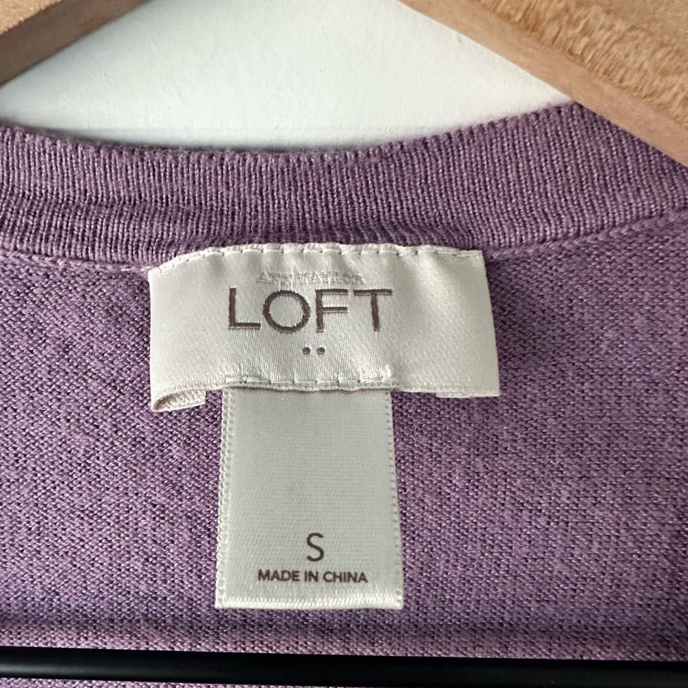 LOFT Lavender Button-Front V-Neck Cardigan - Picture 3 of 4